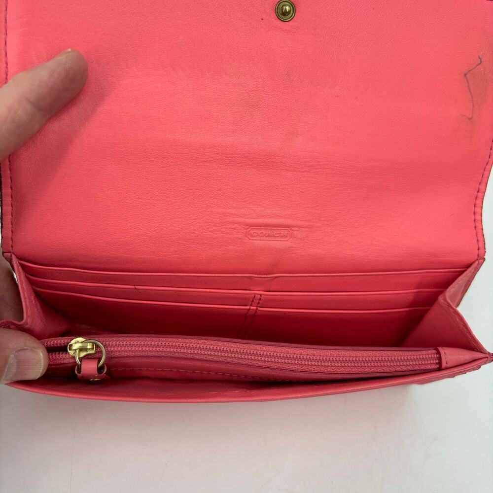 Coach Leather Bonnie Slim Envelope Wallet Double Zipper Coral and Pink‎ 8 Inch - Picture 6 of 13